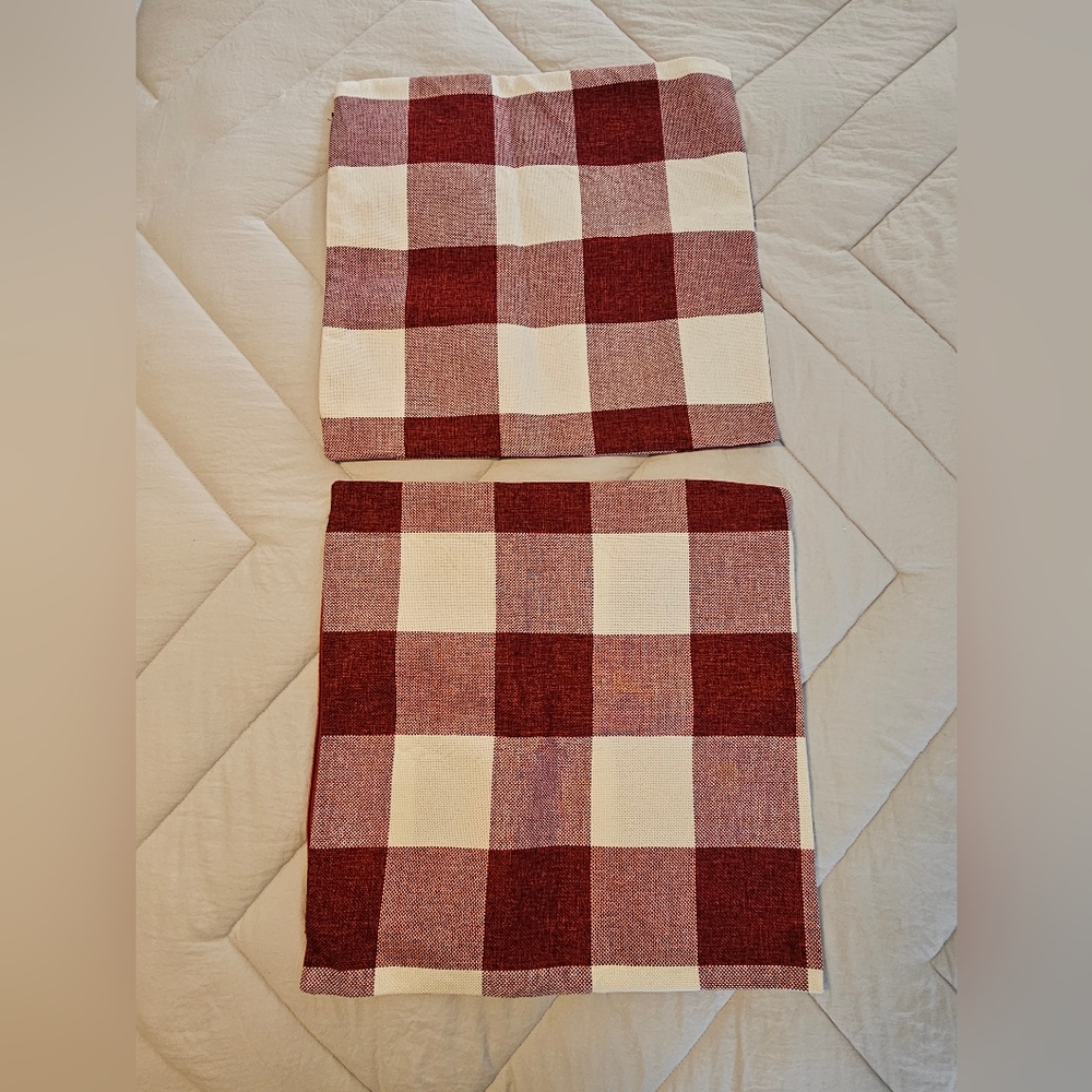 Plaid Red and White Pillow Covers‎ 18x18 Pair